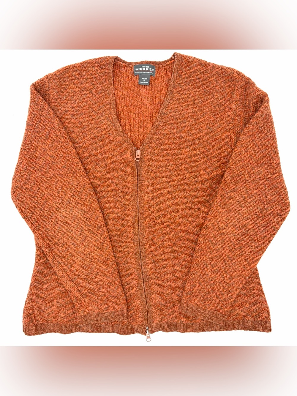 Woolrich 100% Wool Heathered Rust Burnt Orange Zip Cardigan XL